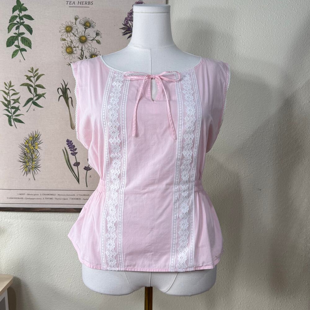 90s Y2k Lace Keyhole Tie Top Coquette Cottage Femme Romantic Dolly Dollette XL
